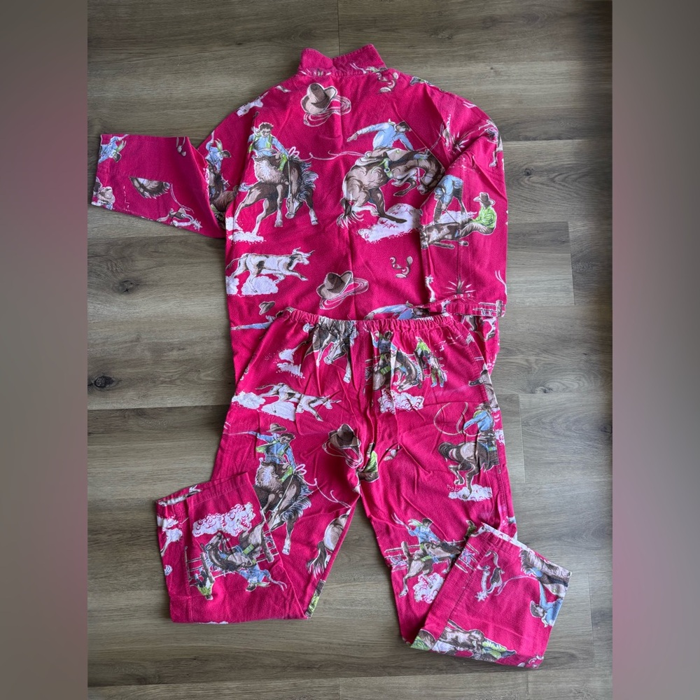 PJ Salvage Vintage Fleece Pajama Set - Vibrant Red Western Cowboy Theme - Picture 6 of 8